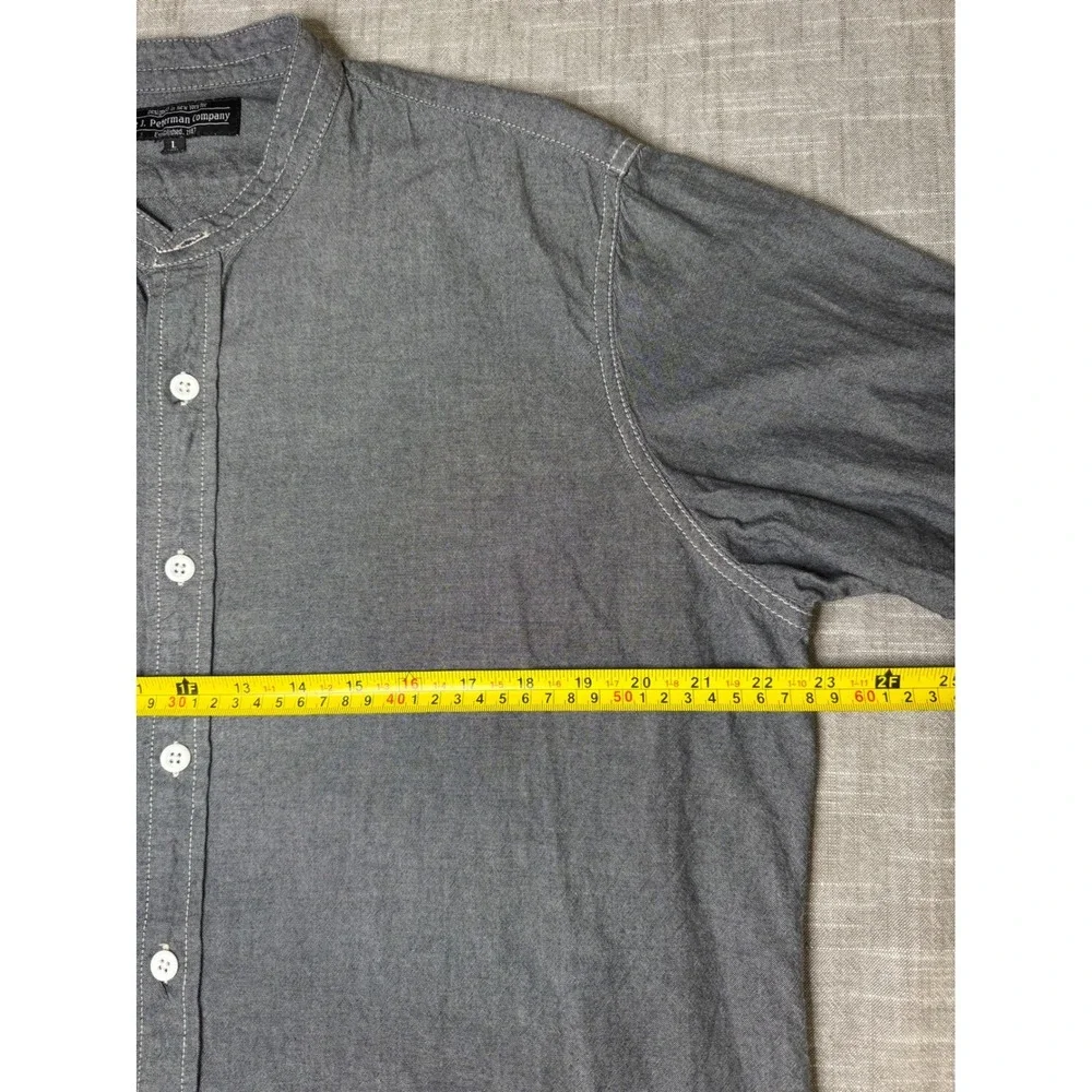 The J Peterman Company Mens L Gray Cotton Chambray Band Collar Long Sleeve Shirt - Picture 6 of 7